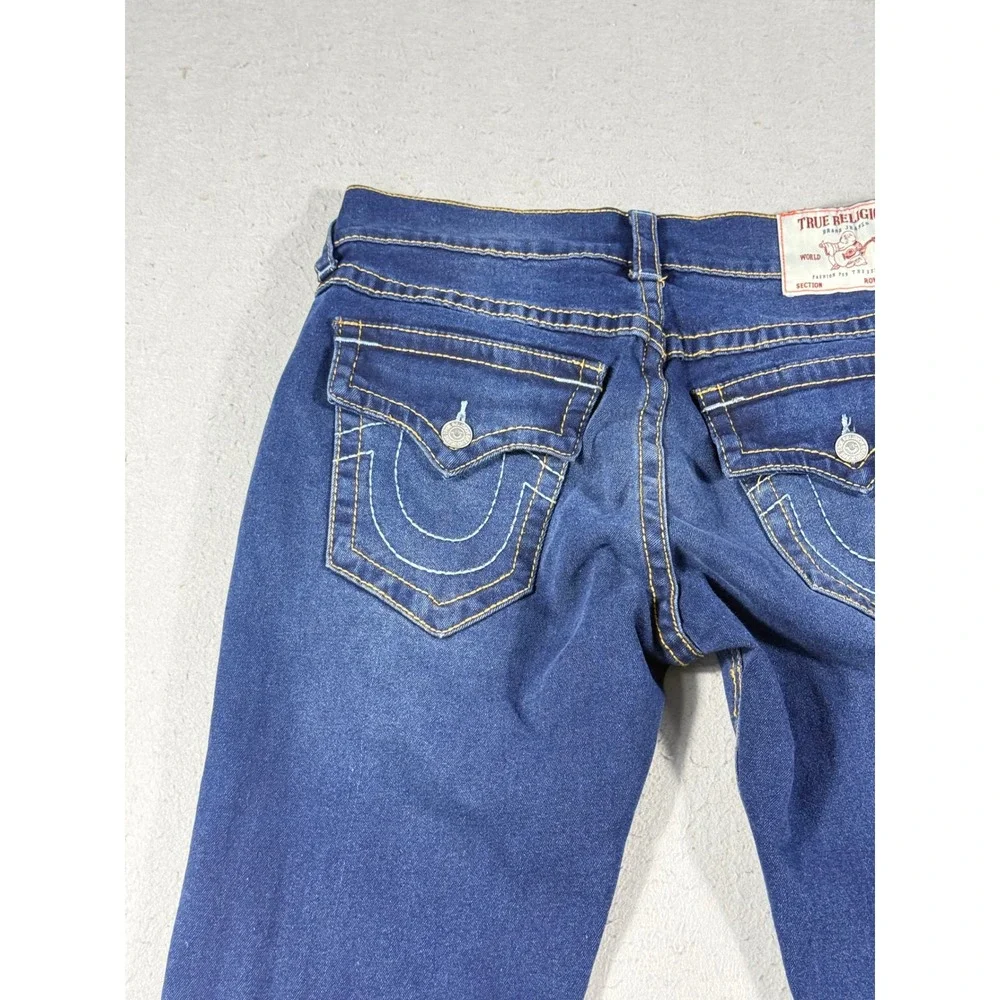 True Religion Ricky Relaxed Straight Jeans Dark Wash Gold Stitch Mens 30x32.5